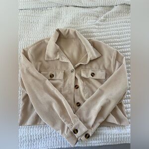 Beige Corduroy Button-Up Jacket